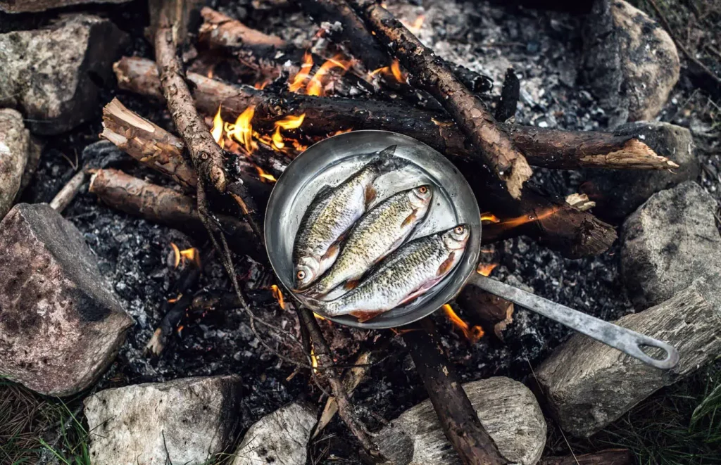 Rudd frying at Campfire Cooking Pan