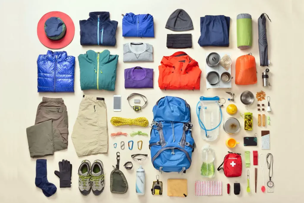 Backpack with travel and hiking supplies