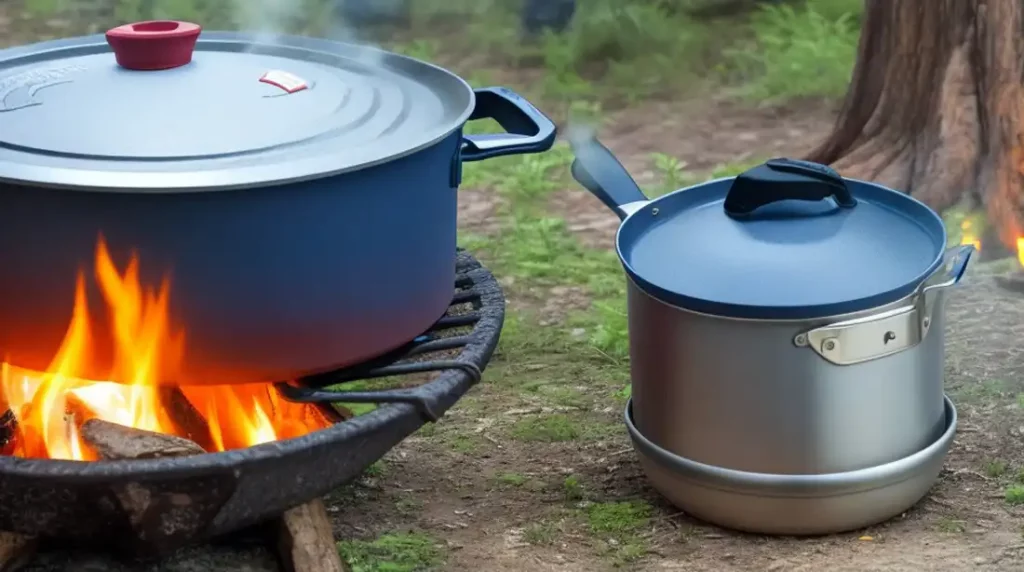 Cooking with Dutch Oven over a campfire