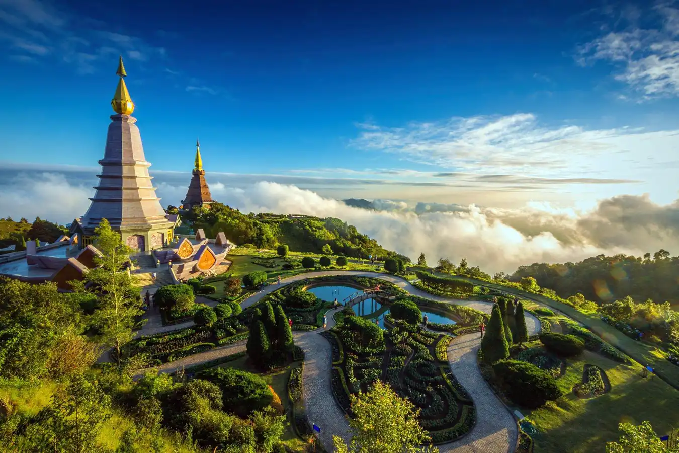 Two pagoda on the top of Inthanon mountain, Chiang Mai, Thailand
