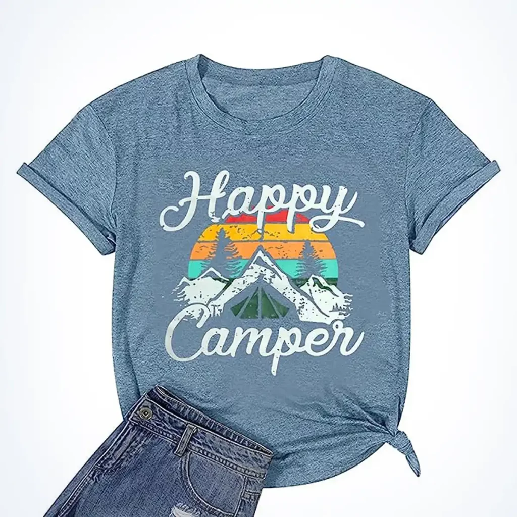 Happy Camper T-Shirt, Cute Graphic Athletic Shirt