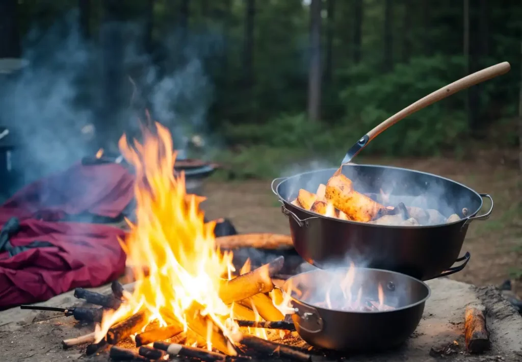 cooking over a campfire while camping