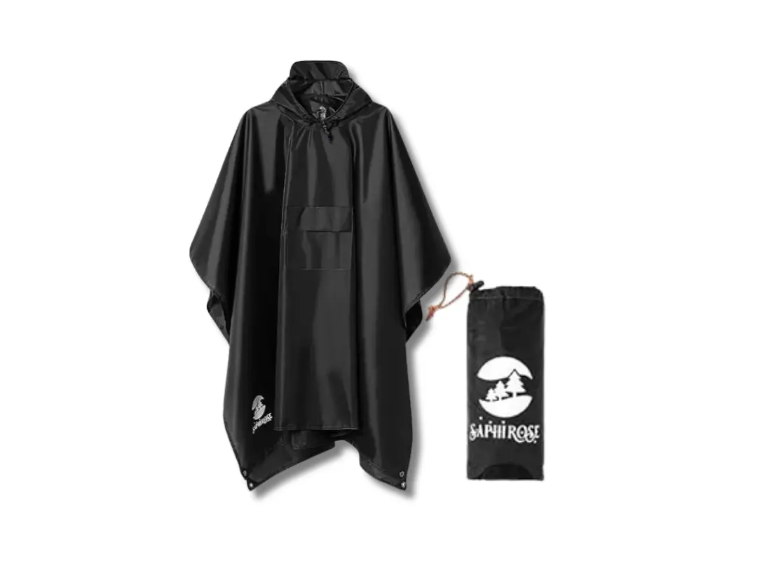 SaphiRose Hooded Rain Poncho Waterproof Raincoat Jacket
